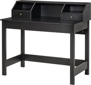 HOMCOM Modern Computer Desk with Drawers and Shelves, Study Writing Table, Workstation for Home Office, Black Wood Grain