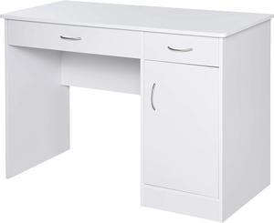 HOMCOM Computer Desk with Storage Drawers, Study Writing Table with Cabinet Adjustable Shelf for Home Office Workstation Bedroom, White