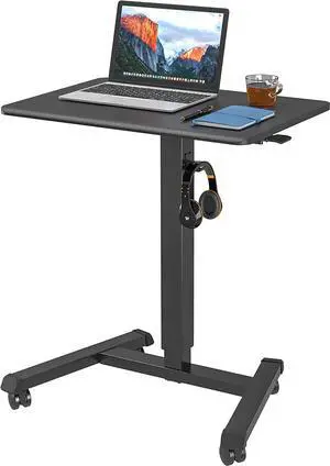 25.6 x 17.7 Inch Mobile Stand Up Desk, Podium, Rolling Standing Desk Up to 33LBS with Wheels and Stoppers, Laptop Standing Desk Height Adjustable, Black
