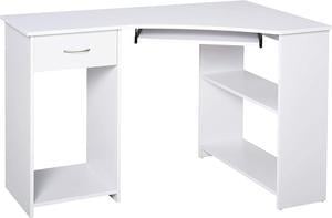 HOMCOM L-Shaped Desk with Keyboard Tray, Computer Corner Desk for Small Space with Shelves, Drawer, CPU Stand, Home Office Writing Table, White