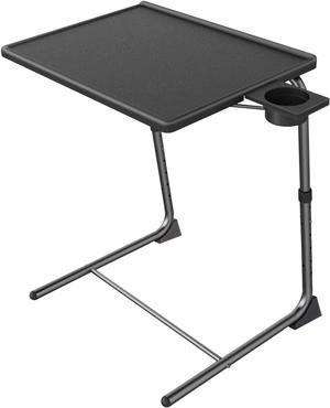 Adjustable TV Tray Table - TV Dinner Tray on Bed & Sofa, Comfortable Folding Table with 6 Height & 3 Tilt Angle Adjustments, Laptop Table with Built-in Cup Holder (1 Pack, Black)