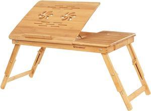 SONGMICS Bamboo Laptop Desk Serving Bed Tray Breakfast Table Tilting Top with Drawer ULLD001