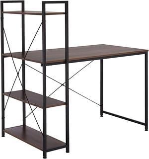 Coral Flower Tower Computer Desk with 4 Tier Shelves - 47.6'' Multi Level Writing Study Table with Bookshelves Modern Steel Frame Wood Desk Compact Home Office Workstation (Natural brown)