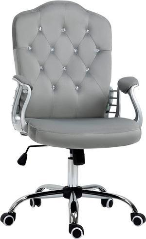 Vinsetto Home Office Chair, Velvet Computer Chair, Button Tufted Desk Chair with Swivel Wheels, Adjustable Height, Tilt Function, Gray