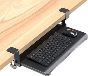 BONTEC Small Keyboard Tray Under Desk, Pull Out Keyboard & Mouse Tray with C Clamp, 20 (24.6Including Clamps) x 11.8inch Steady Slide-Out Computer Drawer for Typing, Perfect for Home or Office, Black