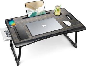 Amaredom Laptop Bed Desk Tray Bed Table, Foldable Portable Lap Desk Notebook Stand Reading Holder with Storage Drawer and Cup Holder for Eating Breakfast on Bed/Couch/Sofa-Black