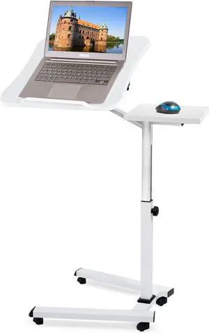 Like Portable Laptop Desk with Mouse Pad, Rolling Computer Stand with Adjustable Height, Sturdy and Ergonomic, White