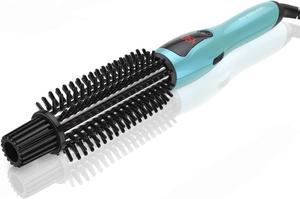 PHOEBE Curling Iron Brush, Dual Voltage Travel 1 Inch Ceramic Tourmaline Ionic Hot Hair Curler Brush, Professional Anti-Scald Instant Heat Up Curling Wands, Heated Styler Brush for Long Hair(Blue)