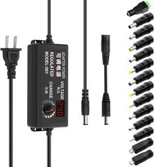 Aclorol Universal AC Adapter 3V-24V 3A 72W Adjustable Power Supply DC 3V 5V 6V 9V 12V 24V 100-240V AC/DC Converter Various Switching with Polarity Converter & 14 Tips for 12V 5V LED Pixels Lights
