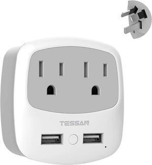 Australia New Zealand International Travel Plug Adapter, TESSAN Type I Canada/USA to China Power Adaptor with 2 American Outlets and 2 USB Ports, Wall Outlet for Australian AU Fiji Argentina