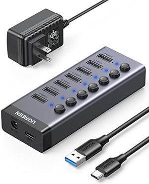 UGREEN USB Hub 3.0 Powered, 7 Ports USB Splitter with 4 Smart Charging Ports Aluminum Individual Switches USB Extension 12V 2A Charging Adapter for PC Laptop, MacBook Pro Air Mini, Flash Drive More