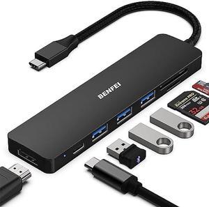 BENFEI USB C HUB 7in1, USB C HUB Multiport Adapter with USB-C to , USB-C to SD/TF Card Reader/3*USB 3.0/60W Power Delivery, Compatible with iPhone 15 Pro/Max, MacBook, iPad Pro, iMac, S23, XPS17