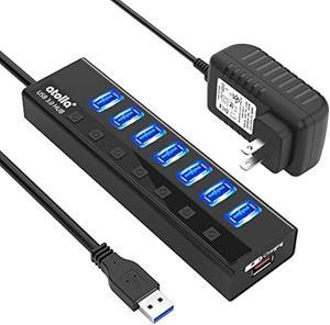 atolla Powered USB Hub 3.0 with 7-Port USB 3.0 Data Port and One Smart Charging Port, with Individual On/Off Switches and 5V /4A Power Adapter USB Extension for MacBook, Mac Pro/MiniiMac and More.