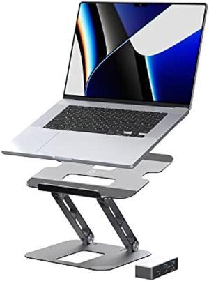 j5create Laptop Stand with USB C 4K  Display Hub - 2 USB A 5Gbps, PD 100W with USB-C 5Gbps | Aluminum Computer Riser for MacBook and Windows Notebook (JTS327)