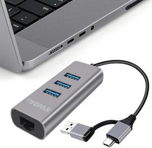 TWOPAN USB 3.0 Hub Ethernet, Aluminum USB C to Ethernet Adapter, 3 Port USB C Hub for Laptop, RJ45 LAN Adapter for 24 inch iMac 2021, New MacBook Pro/Air, Chromebook, Pixelbook, Surface, Yoga, XPS