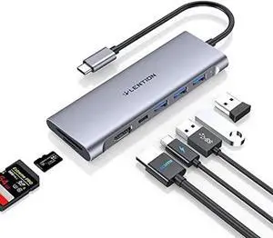 LENTION USB C Multiport Hub with 4K HDMI, 3 USB 3.0, SD/Micro SD 3.0 Card Reader, 100W PD Compatible 2024-2016 MacBook Pro, New Mac Air, Other Type C Devices, Stable Driver Adapter (C36B, Space Gray)