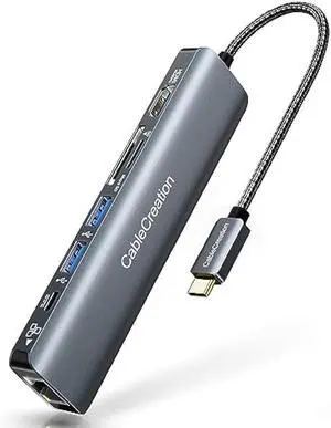 USB C Hub 4K 60Hz, CableCreation 7-in-1 USB-C Hub Multiport Adapter with 1Gbps Ethernet, HDMI, 2 USB 3.0 Ports, 100W PD and SD/TF Cards Reader, Compatible with Steam Deck MacBook Pro/Air, iPad Pro
