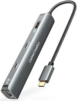 CableCreation 6-in-1 USB-C Hub/Multiport Adapter with 4K 60HZ HDMI, USB C Data Port, 1Gbps Ethernet, 100W Power Delivery, 2 USB 3.0 Port, for MacBook Pro Air M1, iPad Pro Air 2022-2018, XPS