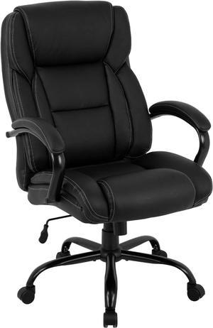 Big and Tall Office Chair 500lbs Cheap Desk Chair Ergonomic Computer Chair High Back PU Executive Chair with Lumbar Support Headrest Swivel Chair for Women Men Adults (Black)