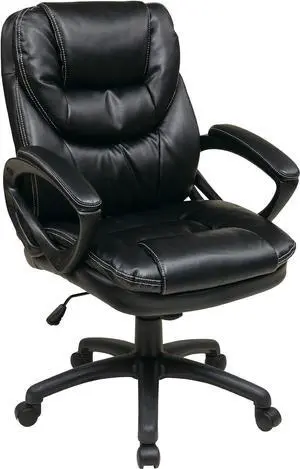 Office Star FL660-U6 Faux Leather Manager's Chair with Padded Arms, Black
