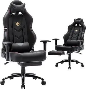 Big and Tall Gaming Chair with Footrest 350lbs-Racing Style Computer Gamer Chair, Ergonomic High Back PC Chair with Wide Seat, Reclining Back, 3D Armrest, Headrest and Lumbar Support for Adult-Black