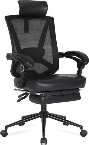 Misolant Ergonomic Office Chair with Footrest, Ergonomic Desk Chair with Adjustable 2D Lumbar Support, High Back Office Chair with Adjustable Headrest, Comfortable Recline Computer Chair Black