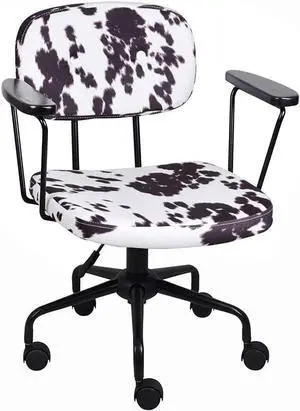 GIA Barnyard Holstein Cow Pattern Home Office Task Chair with Arms, Metal, Black and White