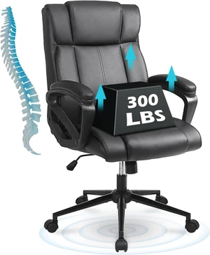 Black PU Leather Ergonomic Executive Office Chair, Set of 1 Black PU Leather Ergonomic Executive Office Chair, Set of 1