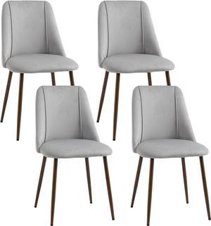 HOMCOM Dining Chairs Set of 4, Modern Kitchen Chair with Velvet-Touch Upholstery, Curved Back and Wood-Grain Steel Leg for Living Room, Bedroom, Grey