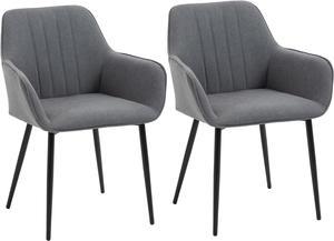 HOMCOM Dining Chairs Set of 2, Upholstered Kitchen Chairs, Linen Fabric Accent Chairs with Metal Legs, Dark Grey