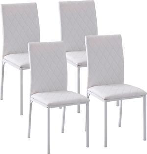 HOMCOM Modern Dining Chairs Set of 4, Upholstered Faux Leather Accent Chairs with Metal Legs for Kitchen, White