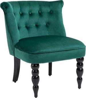 HOMCOM Vintage Leisure Accent Chair with Button Tufted Straight Back, Turned Legs, Thick Sponge Padding for Living Room, Dining Room, Study, Dark Green