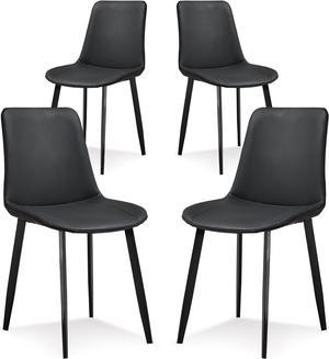 Ironalita Black Dining Chairs Set of 4, Faux Leather Mid Century Modern Chairs with Metal Chair Legs, Kitchen Side Chairs for Dining Room, Restaurant, Living Room, Waiting Room, Bedroom