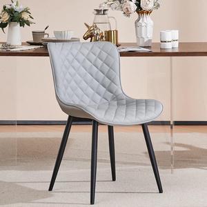 YOUTASTE Grey Dining Chairs Set of 2 PU Leather Diamond Upholstered Modern Kitchen Dining Room Chairs Metal Thick Bar Counter Chairs High Back Home Kitchen Restaurant