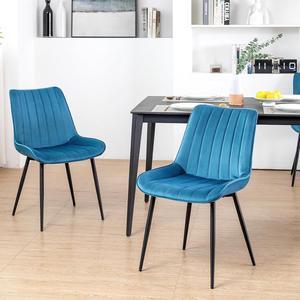 ALEAVIC Modern Dining Chairs Set of 2, Mid Century Dining Room Chairs, Velvet Dining Chairs, Upholstered Side Chair with Metal Legs for Home, Kitchen, Living Room, Bedroom (Blue)