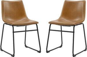 Walker Edison Douglas Urban Industrial Faux Leather Armless Dining Chairs, Set of 2, Whiskey Brown