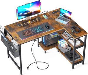 ODK Small Computer Desk with Power Outlets, L Shaped Gaming Desk 40 Inch Reversible Storage Shelves & PC Stand for Home Office, Writing Study Work Table with Storage Bag for Small Space, Vintage