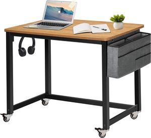 AHB Rolling Computer Desk with 4 Smooth Wheels, Simple Style Mobile Writing Desk Home Office Study Table Movable Workstation with Metal Frame (Natural, 32")