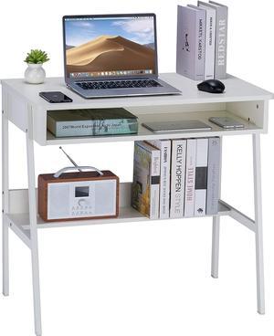 DEILALY Computer Desk Small Desk with Storage Space Wood Desk with Metal Frame W31.5*D19*H29.5 Writing Table Study Desk Work Station Gaming Desk Study Table Small Desk Home Office Bedroom White