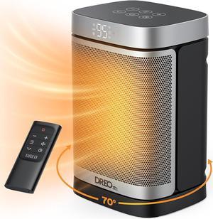 Dreo Home Space Heater for Bedroom, 1500W Portable Electric Ceramic Heater, Thermostat, Remote Control, LED Display, Overheating & Tip-Over Protection, 1-12H Timer, 70° Oscillating Heater Fan for Room