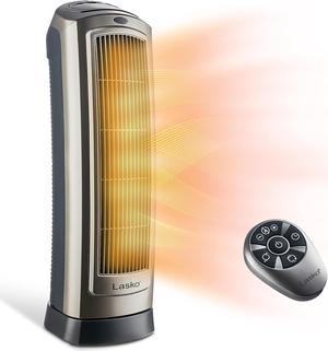 Lasko Oscillating Digital Ceramic Tower Heater for Home with Adjustable Thermostat, Timer and Remote Control, 23 Inches, 1500W, Silver, 755320