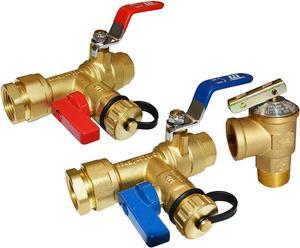 HQMPC Tankless Water Heater Isolation Valves Tankless Water Heater Flush Kit Tankless Valve Kit 3/4" NPT, Including 1 Valve For Hot water,1 Valve For Cold Water, 1 Pressure Relief Valve