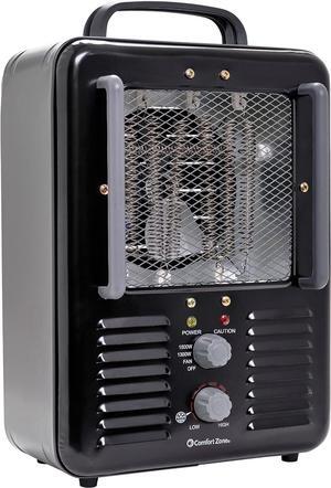 Comfort Zone Electric Portable Milkhouse Style Utility Space Heater with Adjustable Thermostat, Overheat Protection, and Safety Tip-Over Switch, Ideal for Garage or Greenhouse, 1,500W, CZ798BK