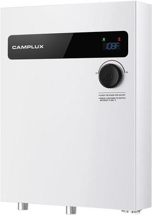 CAMPLUX Tankless Electric Water Heaters 18kW, On Demand Hot Water Heater Electric with Digital Display 240V for Shower, White