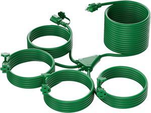 Kasonic 1 to 4 Splitter Extension Cord with 31FT Combined Length, ETL Listed Heavy Duty Outdoor Electrical Cord with Protective Covers, Weatherproof Extension Cord for Outside, 16AWG/1625W, Green