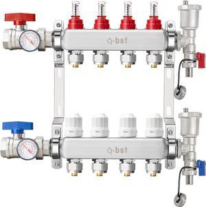 ABST PEX Manifold,4-Branch Stainless Steel Floor Heat Manifold Kit with 1/2" Adapters Included for Hydronic Radiant Floor Heating