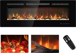 Kentsky 48 inches Electric Fireplace Inserts, Recessed and Wall Mounted Fireplace Heater, Linear Fireplace w/Thermostat, Remote & Touch Screen, Multicolor Flame, Timer, Log & Crystal, 750W/1500W