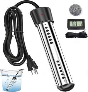 AISPAMA Immersion Water Heater for Bathtub.Pool Water Heater.Inflatable Hot Tub Heater with Stainless Steel Guard Anti-scalding and LCD Thermometer. 5 Gallon Bucket Water Heater Heat Water Fast