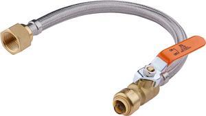 EFIELD 18-inch Push-fit Ball Valve Flexible Water Heater Connector, 3/4 inch x 3/4 inch FIP, Push-to-Connect, Copper, Pex, CPVC, Braided Stainless Steel -18 Inch