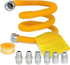 TT FLEX Gas Connector Kit, Gas Hose Gas Line for Gas Water Heater, Stove, Dryer, 48 Inch Stainless Steel with Yellow Coated